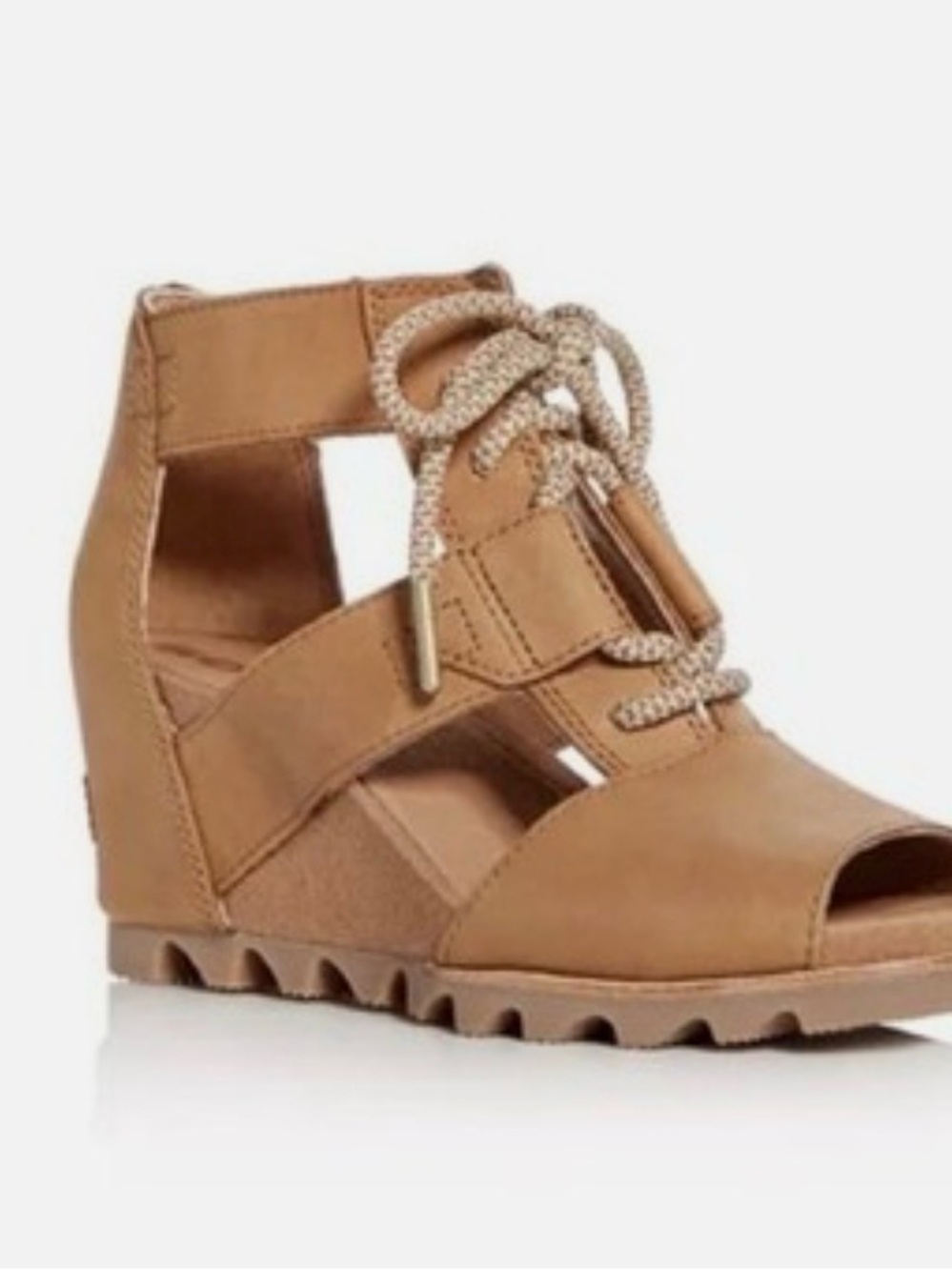 Sorel Joanie Leather Lace Up Wedges in Tan